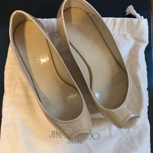 Jimmy Choo Parley Patent Leather Cork Wedge - Nude